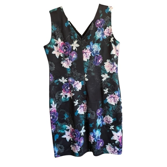 Ricki’s Black/Purple/Blue Floral Sheath,V-Neck Sleeveless-Lace Trim Size 14 - Picture 6 of 9